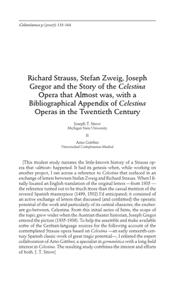 Richard Strauss, Stefan Zweig, Joseph Gregor and the Story of The