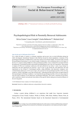 Psychopathological Risk in Parentally Bereaved Adolescents