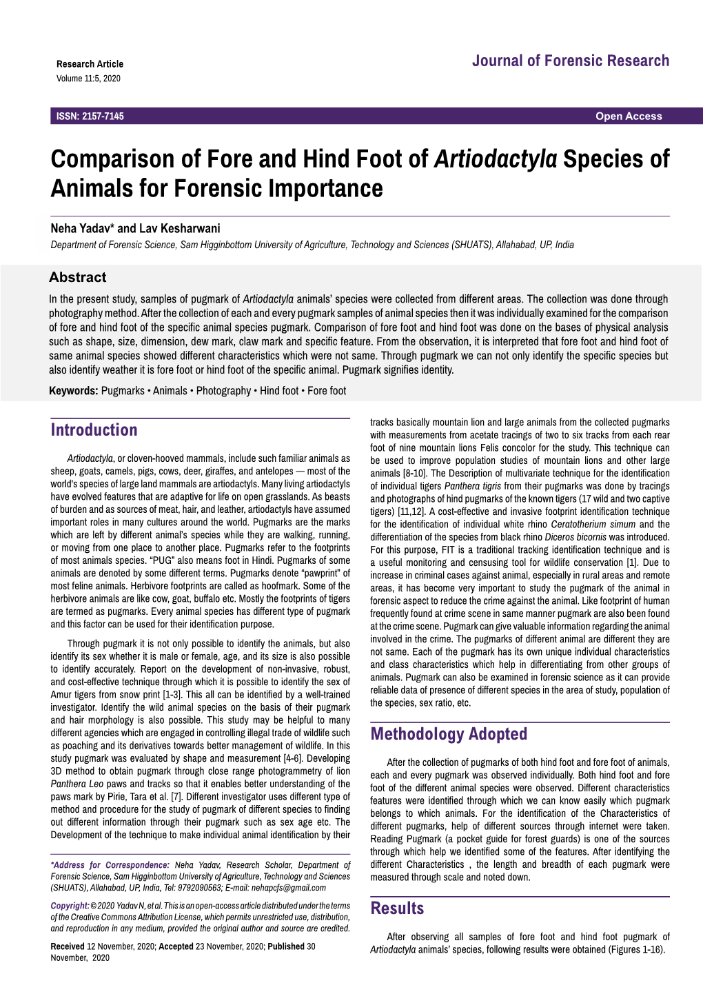 Comparison of Fore and Hind Foot of Artiodactyla Species of Animals for Forensic Importance