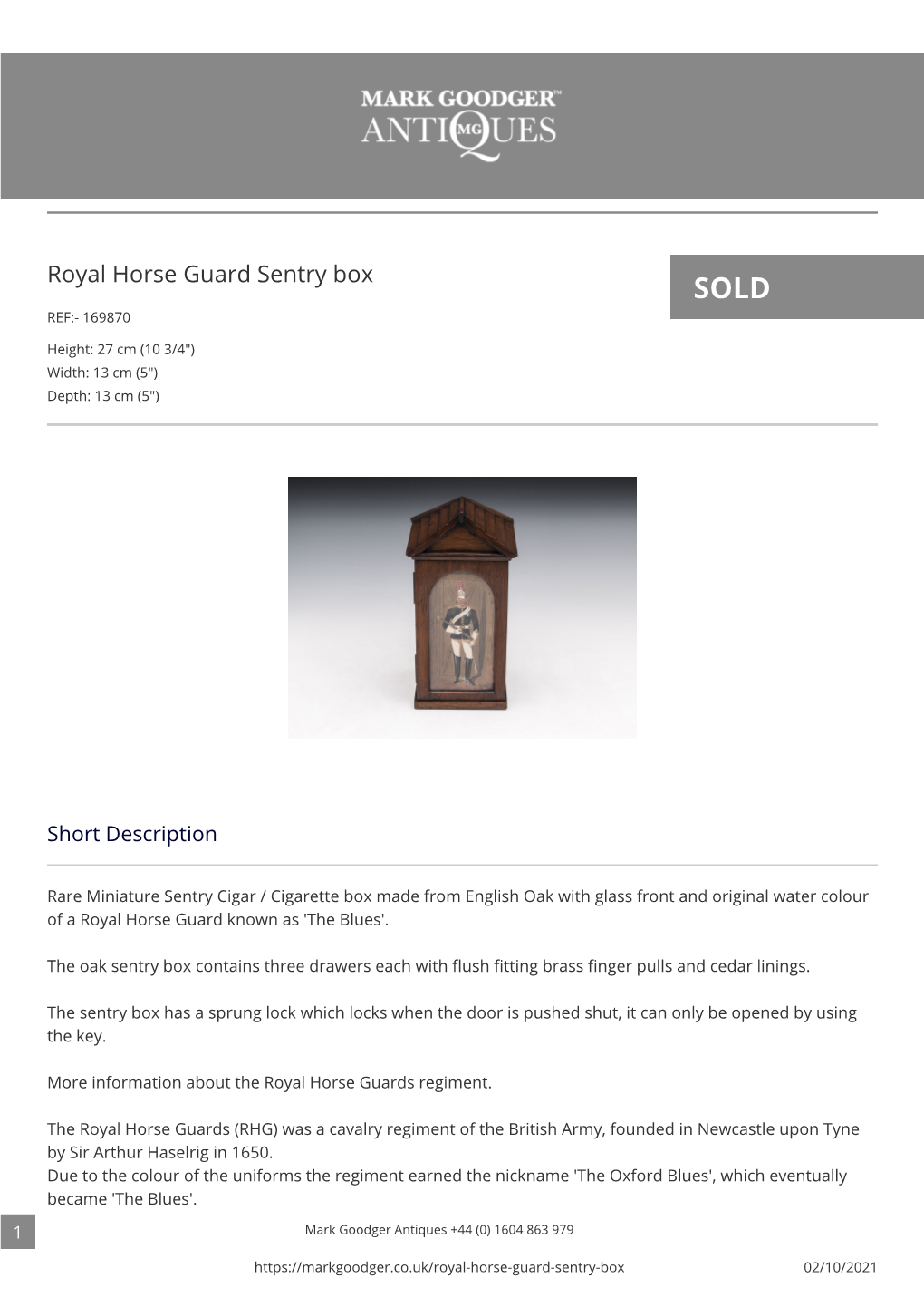 Royal Horse Guard Sentry Box SOLD REF:- 169870