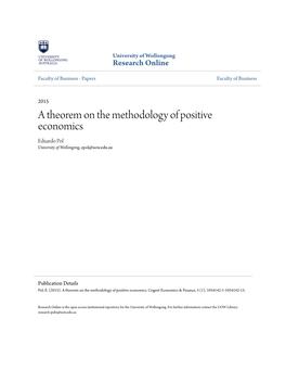 A Theorem on the Methodology of Positive Economics Eduardo Pol University of Wollongong, Epol@Uow.Edu.Au