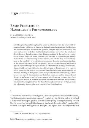 Basic Problems of Haugeland's Phenomenology • 629