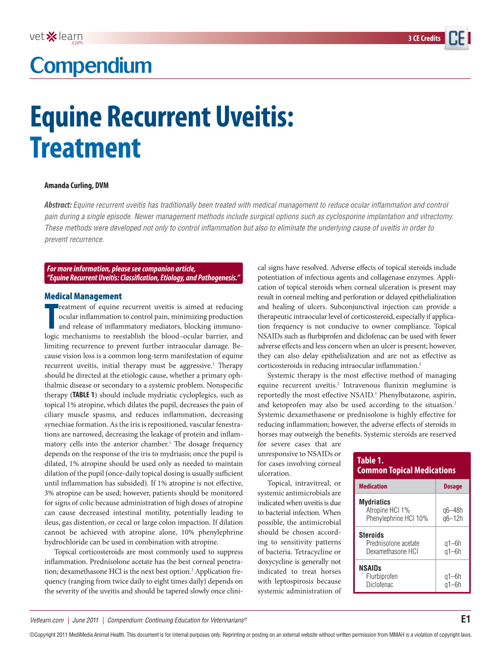 Equine Recurrent Uveitis: Treatment