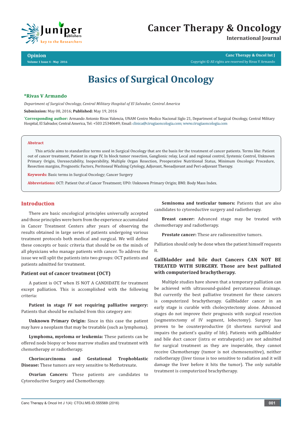 Basics of Surgical Oncology