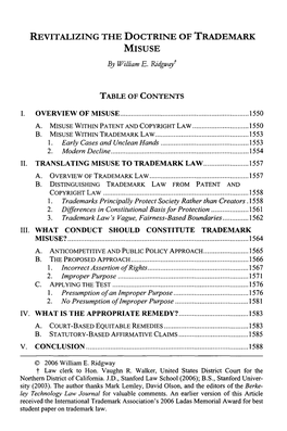 REVITALIZING the DOCTRINE of TRADEMARK MISUSE by William E