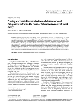 Pruning Practices Influence Infection and Dissemination of Calosphaeria Pulchella, the Cause of Calosphaeria Canker of Sweet Cherry