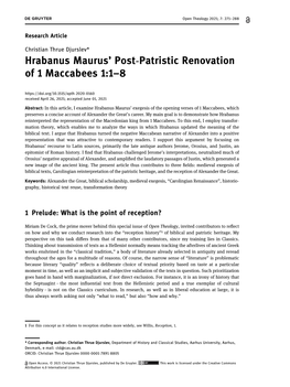 Hrabanus Maurus’ Post-Patristic Renovation of 1 Maccabees 1:1–8