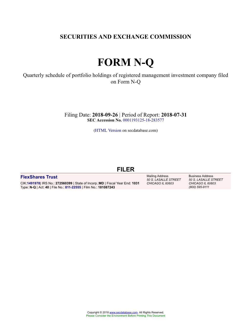 Flexshares Trust Form N-Q Filed 2018-09-26