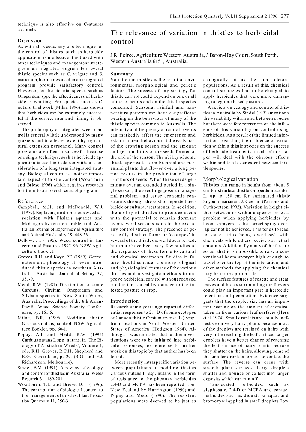 The Relevance of Variation in Thistles to Herbicidal Control