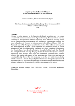 Impacts of Climatic Behavior Changes in the Terroir Elements of Uji Tea Cultivation Fitrio Ashardiono, Ritsumeikan University