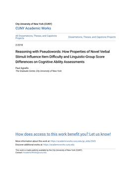 Reasoning with Pseudowords: How Properties of Novel Verbal Stimuli Influence Item Difficulty and Linguistic-Group Score Differences on Cognitive Ability Assessments