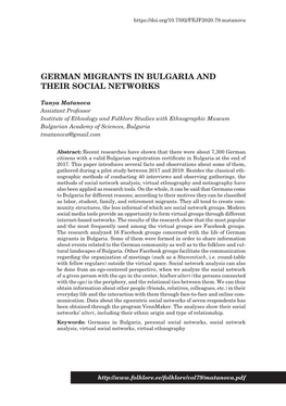 German Migrants in Bulgaria and Their Social Networks