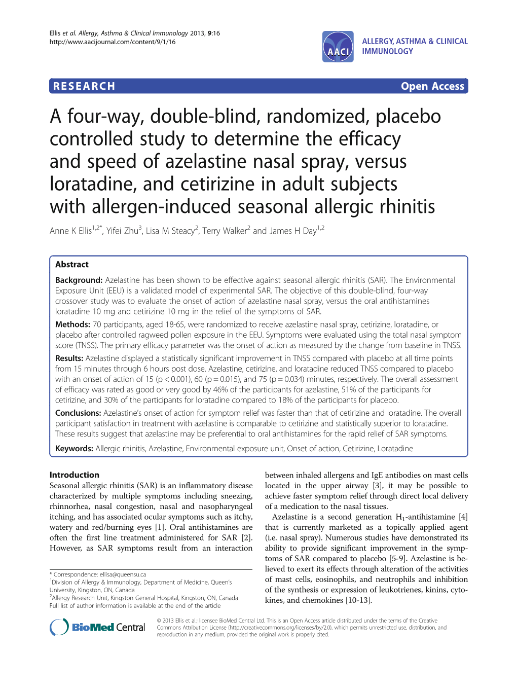 A Four-Way, Double-Blind, Randomized, Placebo Controlled