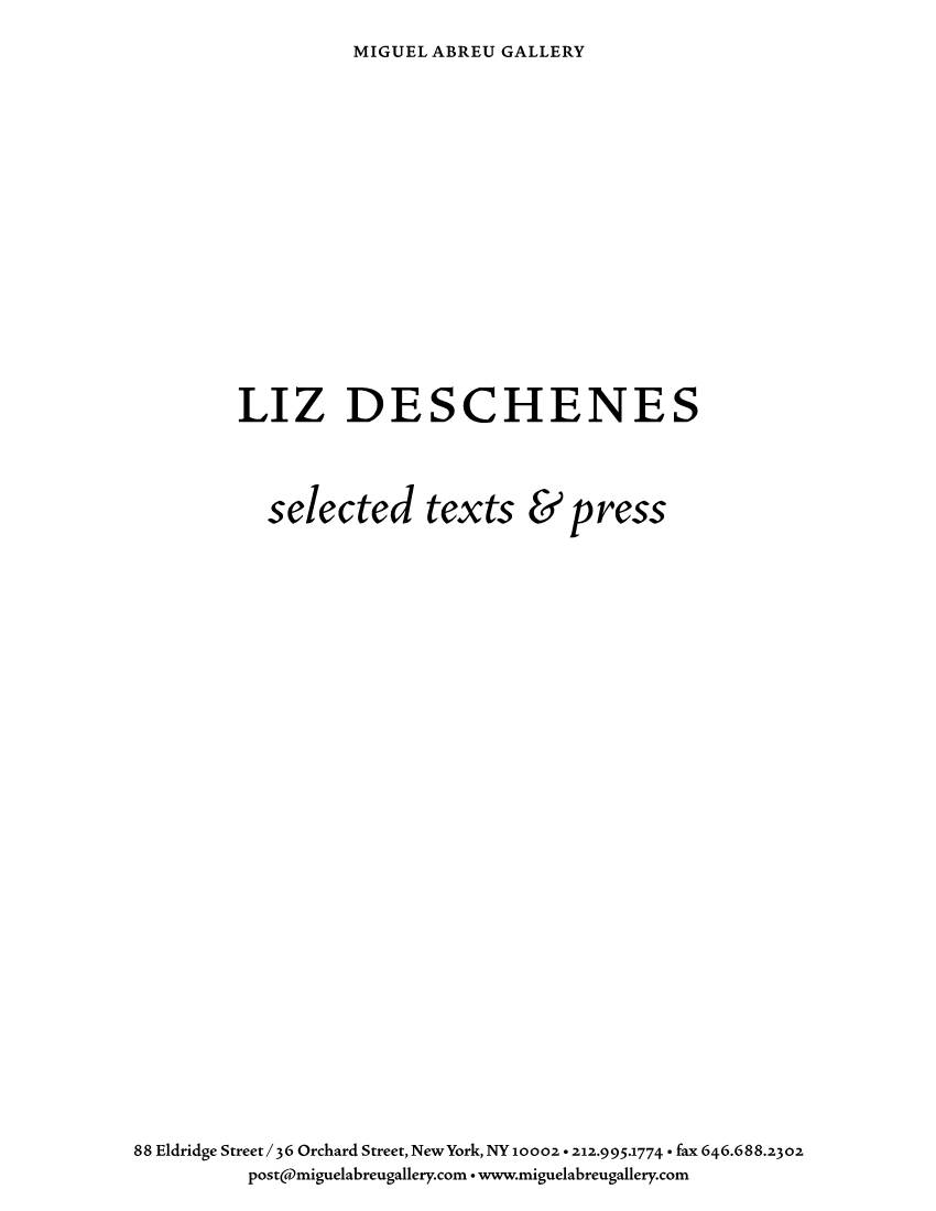 Liz Deschenes Selected Texts & Press