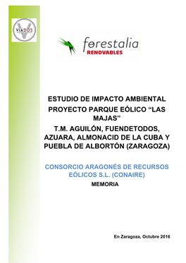 Estudio De Impacto Ambiental Proyecto Parque Eólico “Las Majas” T.M