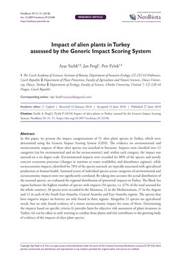 Impact of Alien Plants in Turkey Assessed by the Generic Impact Scoring System