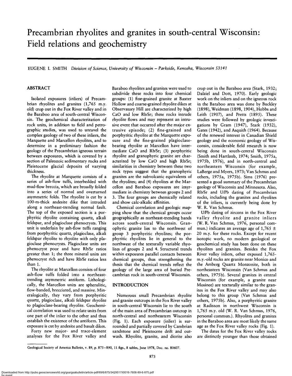 Precambrian Rhyolites and Granites in South-Central Wisconsin: Field Relations and Geochemistry