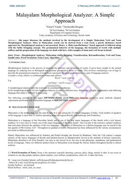 Malayalam Morphological Analyzer: a Simple Approach