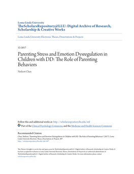 Parenting Stress and Emotion Dysregulation in Children with DD: the Role of Parenting Behaviors Neilson Chan