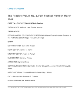 The Peachite Vol. II, No. 2, Folk Festival Number, March 1944