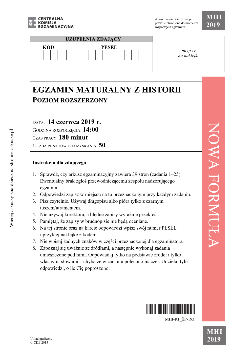 Matura Historia – Czerwiec 2019 – Poziom Rozszerzony