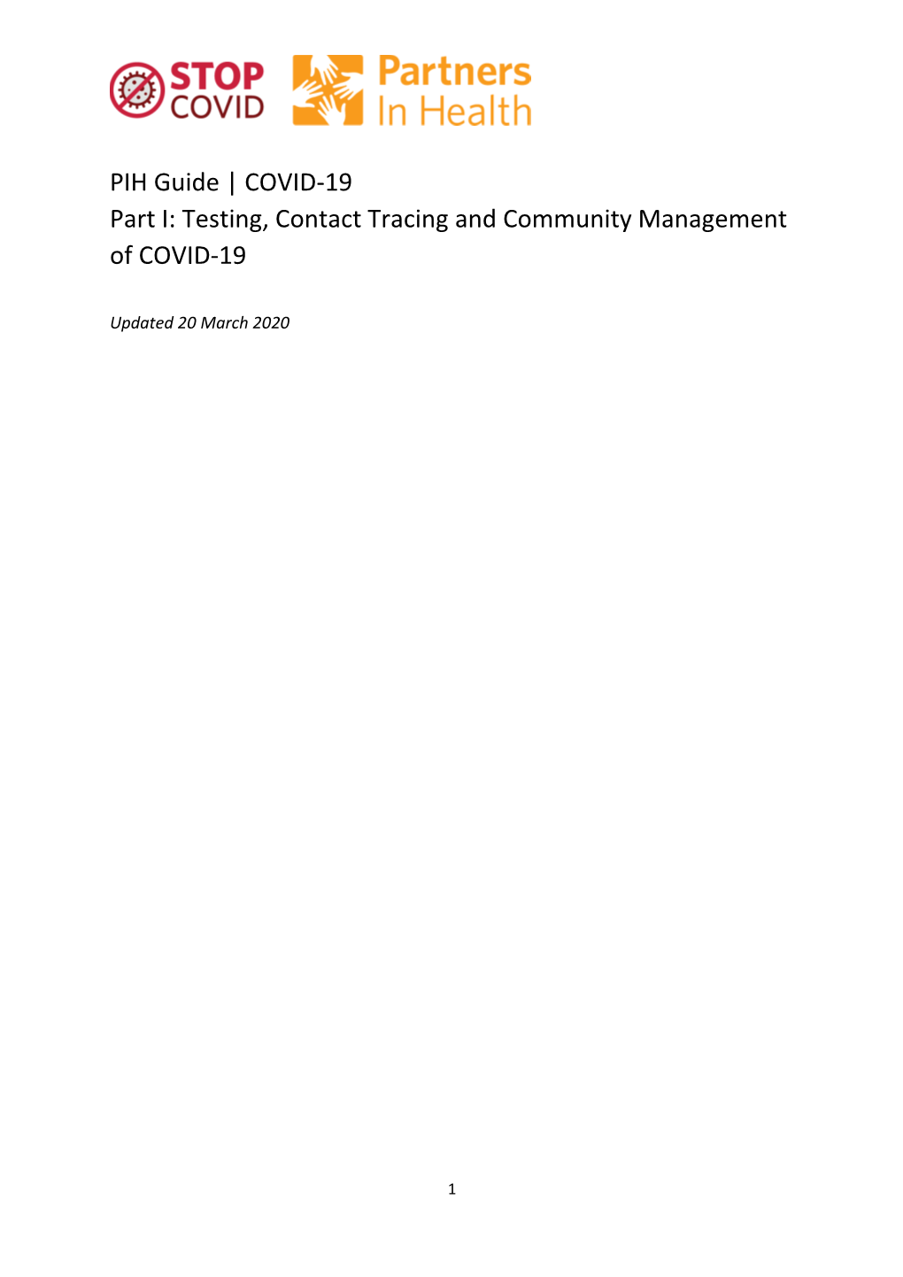 PIH Guide | COVID-19 Part I: Testing, Contact Tracing and Community Management of COVID-19