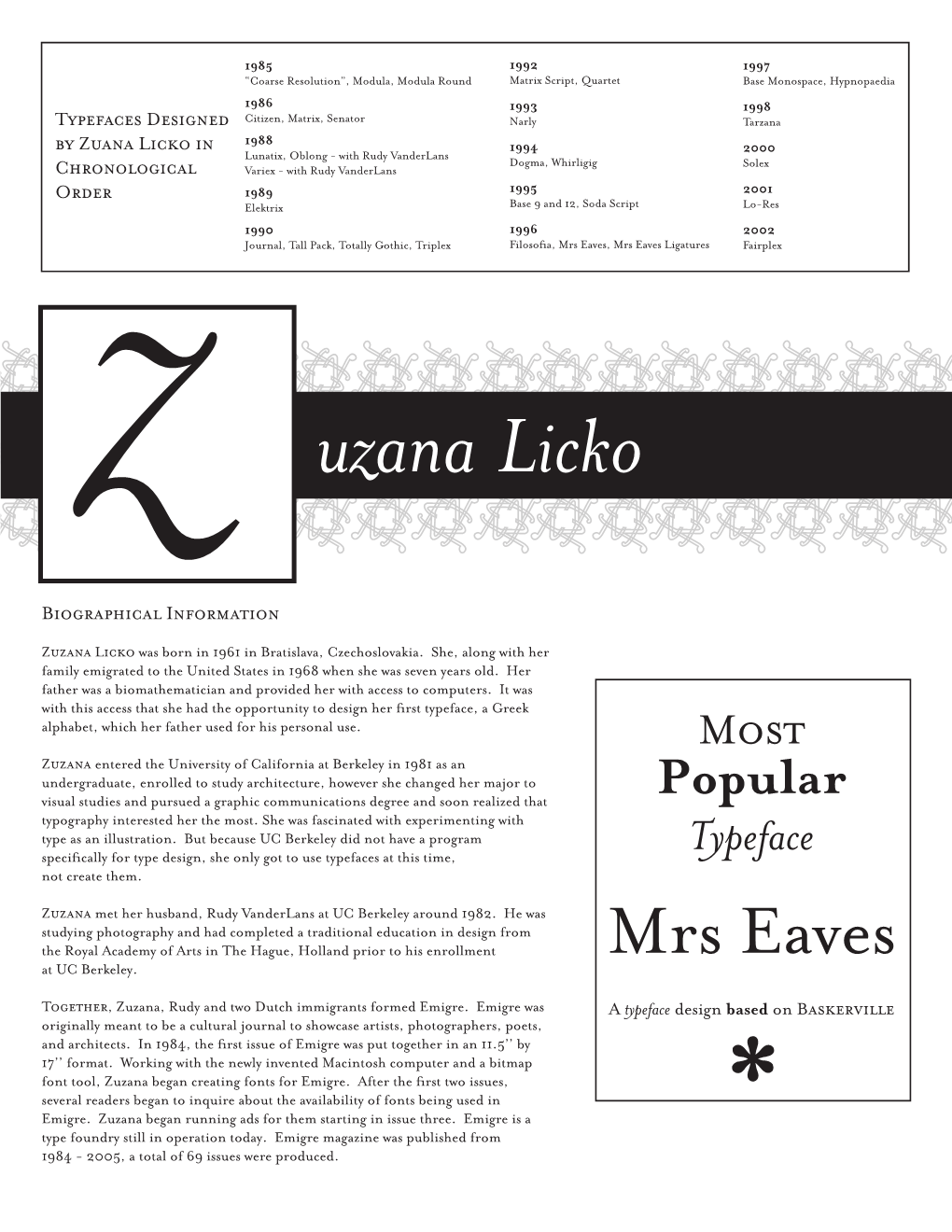 Uzana Licko Biographical Information