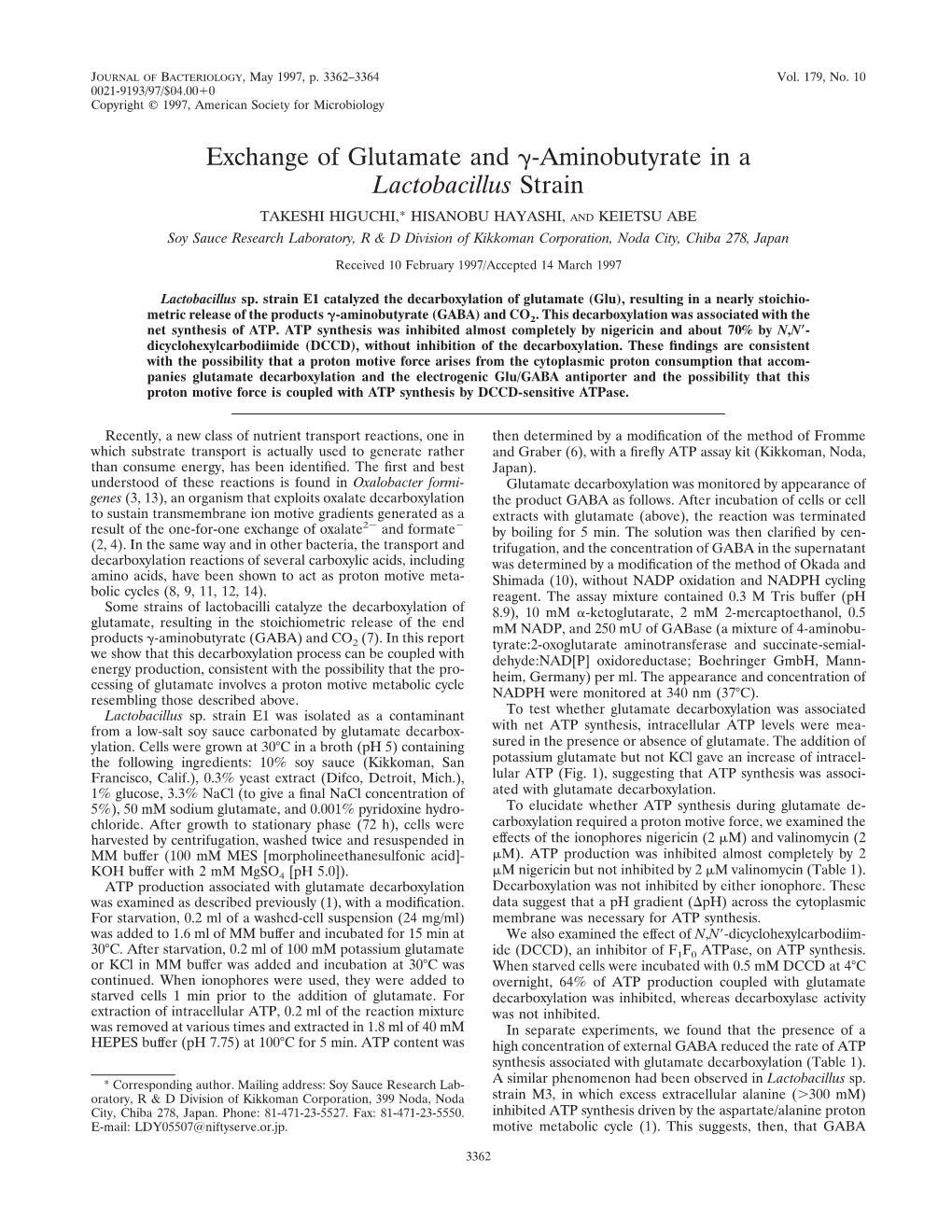 Exchange of Glutamate and Γ-Aminobutyrate in A