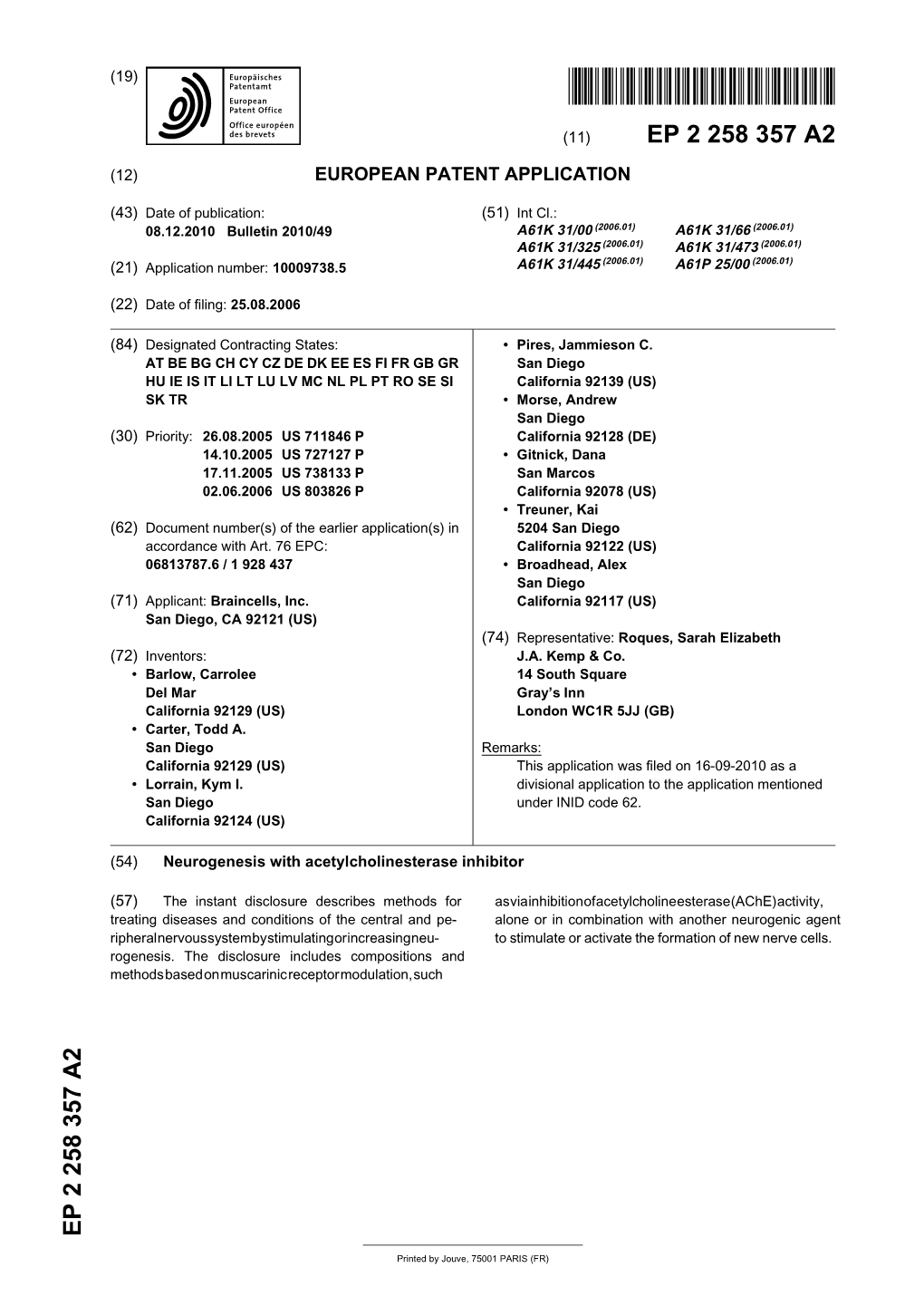 Neurogenesis with Acetylcholinesterase Inhibitor