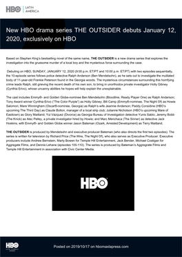 New HBO Drama Series the OUTSIDER Debuts January 12, 2020, Exclusively on HBO