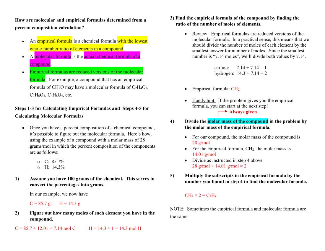 Empirical and Molecular Formula Notes.Pdf