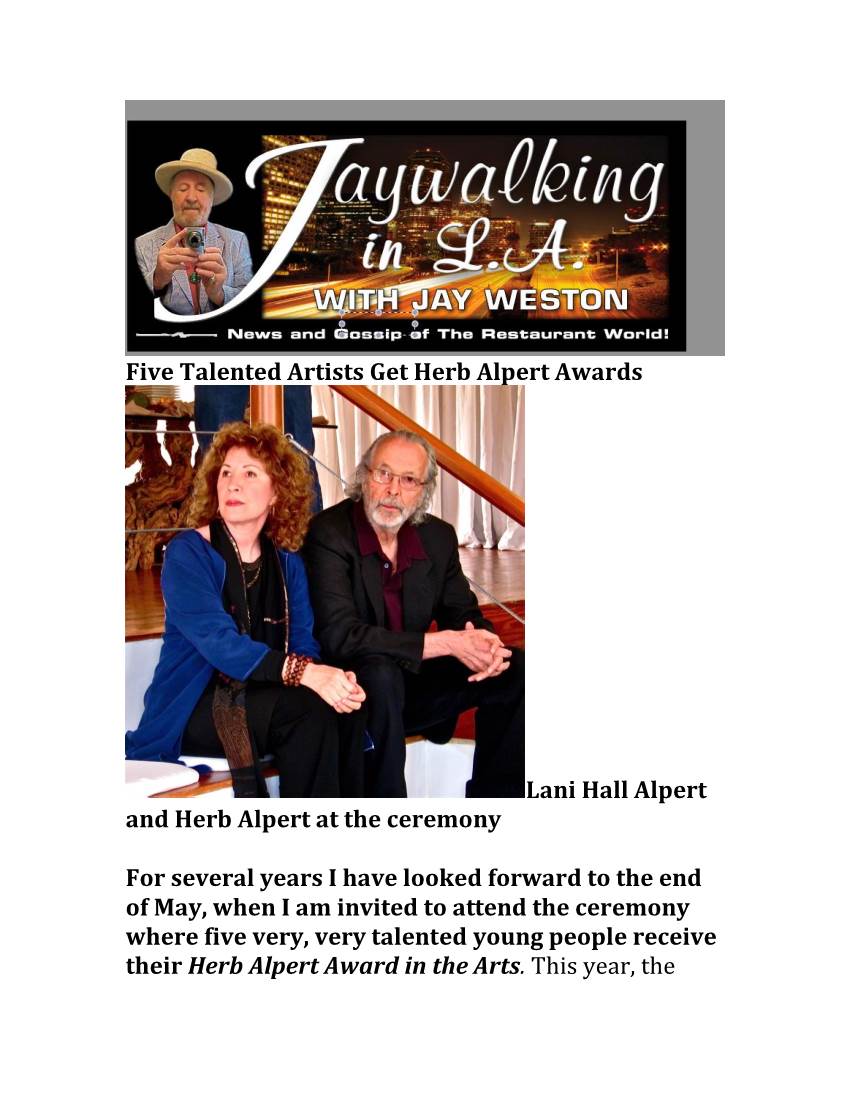 Five Talented Artists Get Herb Alpert Awards- Jay Weston's Jaywalking in LA.Pdf