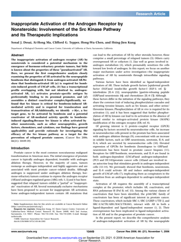 Inappropriate Activation of the Androgen Receptor by Nonsteroids: Involvement of the Src Kinase Pathway and Its Therapeutic Implications