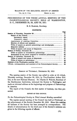 Proceedings Op the Third Annual Meeting of the Paleontological Society, Held at Washington, D