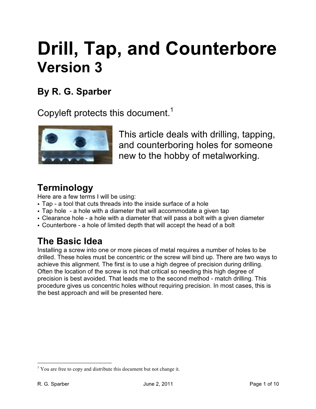 Drill, Tap, and Counterbore Version 3