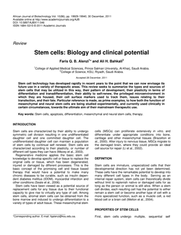 Stem Cells: Biology and Clinical Potential