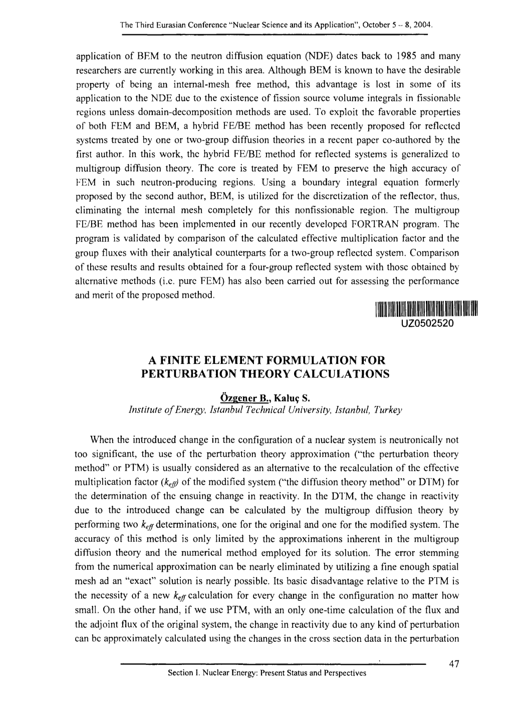 A Finite Element Formulation for Perturbation Theory Calculations