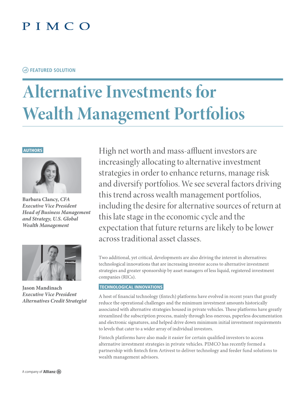 Alternative Investments for Wealth Management Portfolios