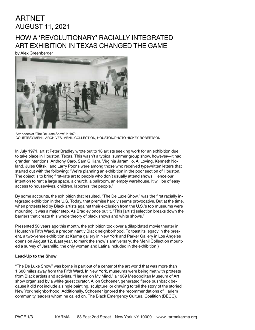 ARTNET AUGUST 11, 2021 HOW a ‘REVOLUTIONARY’ RACIALLY INTEGRATED ART EXHIBITION in TEXAS CHANGED the GAME by Alex Greenberger