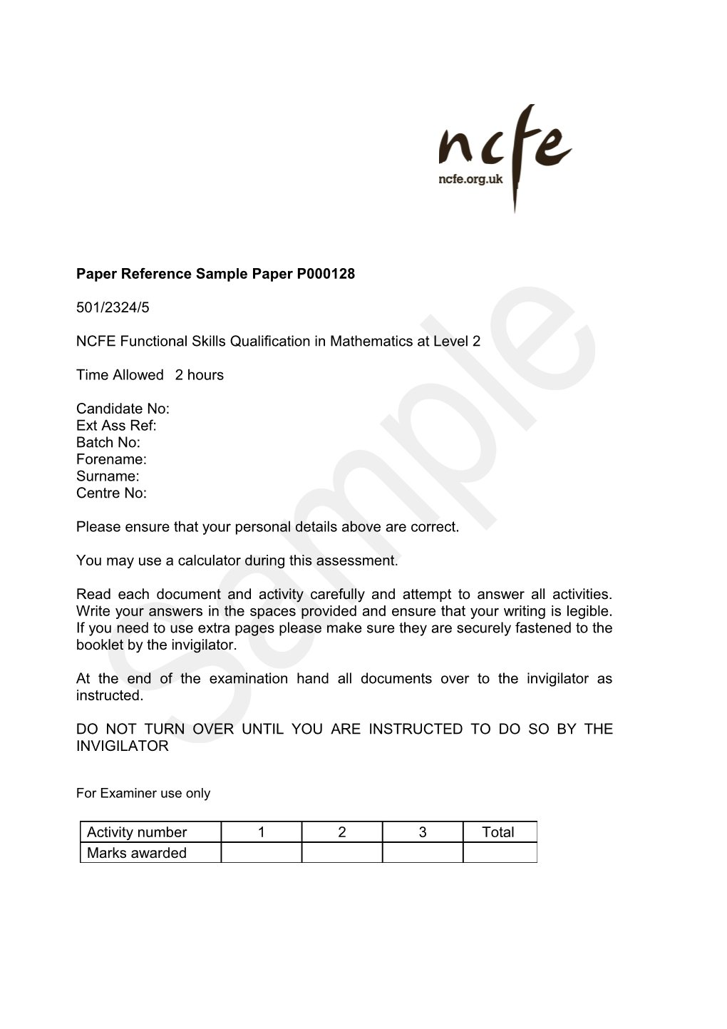 Paper Reference Sample Paper P000128