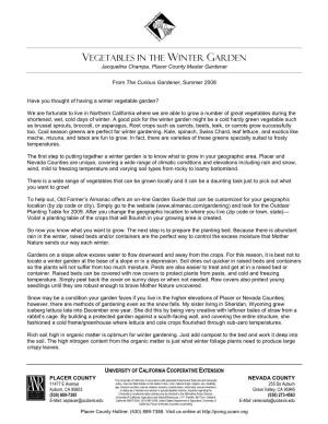 VEGETABLES in the WINTER GARDEN Jacqueline Champa, Placer County Master Gardener