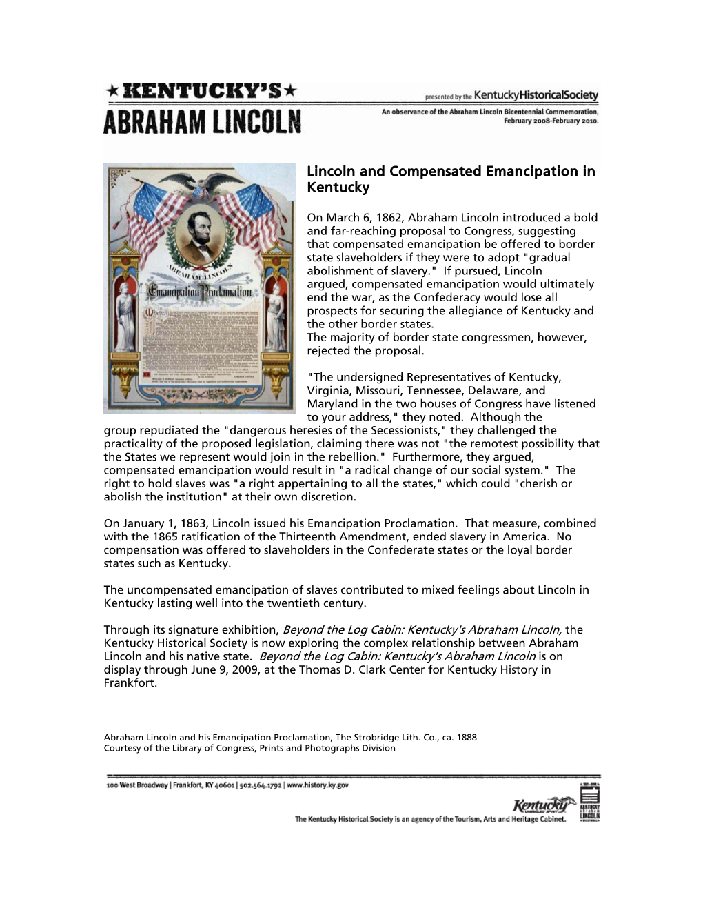 Lincoln and Compensated Emancipation in Kentucky