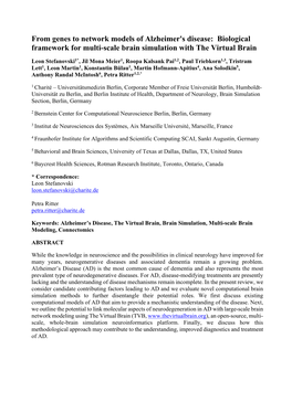 From Genes to Network Models of Alzheimer's Disease: Biological Framework for Multi-Scale Brain Simulation with the Virtual Brain