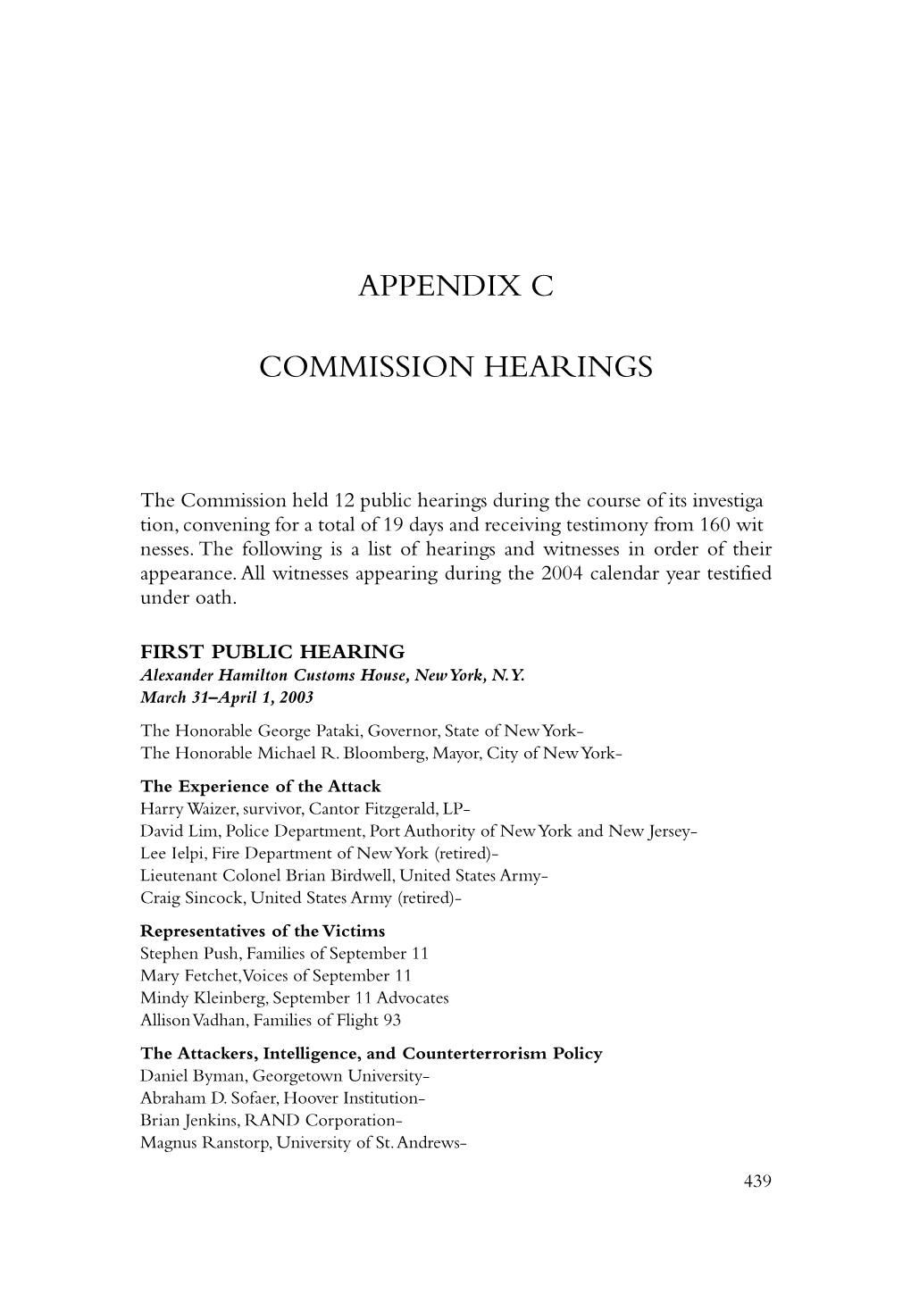 Appendix C: Commission Hearings