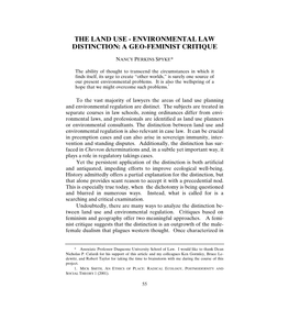 The Land Use Environmental Law Distinction: a Geo-Feminist Critique