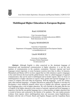 Multilingual Higher Education in European Regions