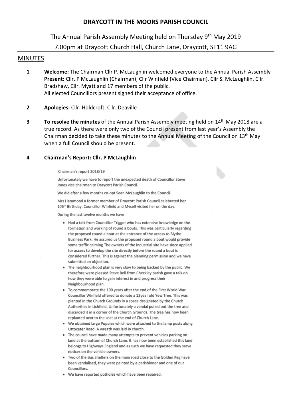 DRAYCOTT in the MOORS PARISH COUNCIL the Annual Parish