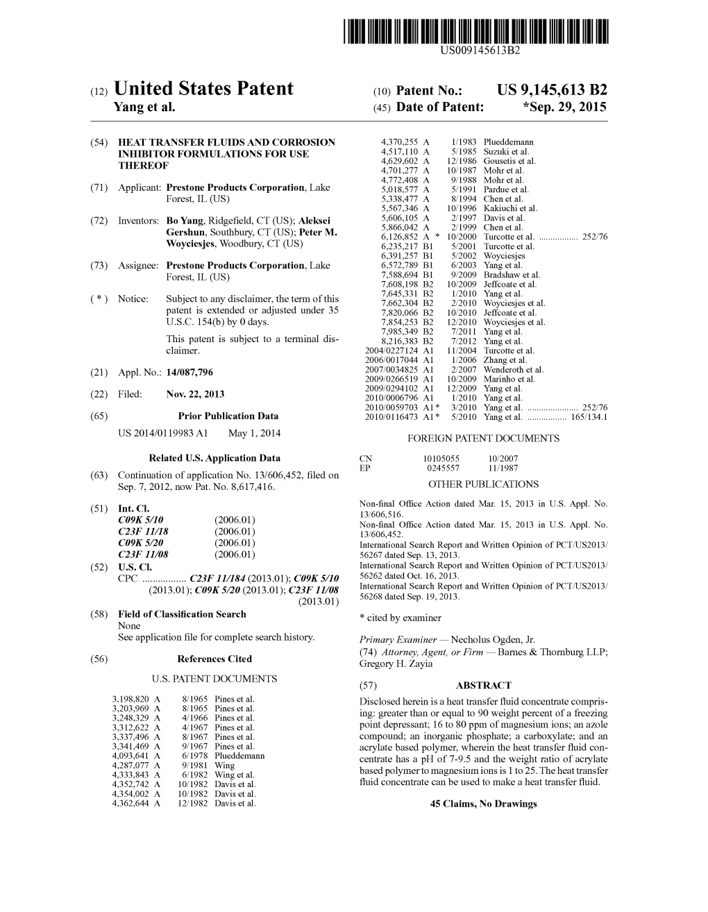 (12) United States Patent (10) Patent No.: US 9,145,613 B2 Yang Et Al