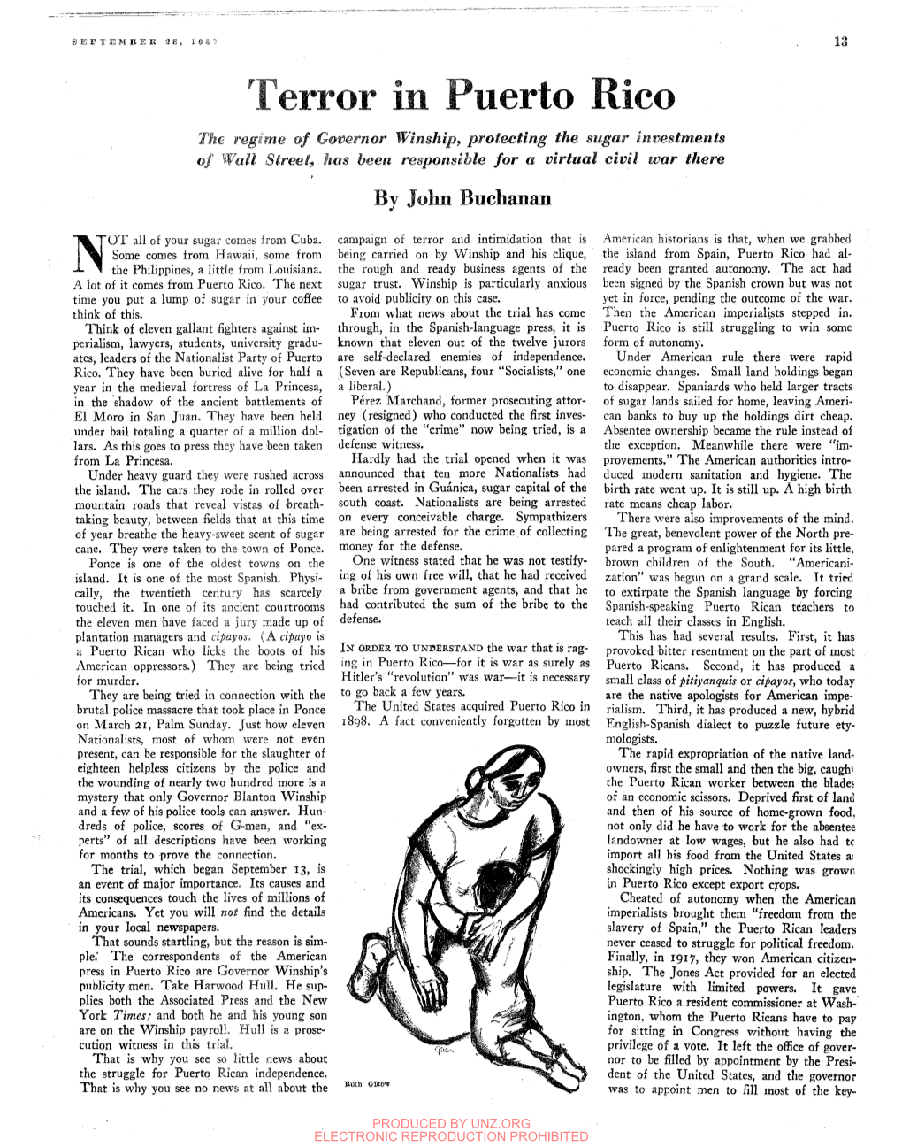 Puerto Rico Lie Regime of Governor Winship, Protecting the Sugar Investments of 'Wall Street, Has Been Responsible for a Virtual Civil War There by John Buchanan