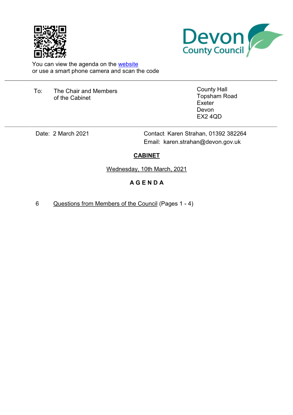 (Public Pack)Questions from Members of the Council Agenda Supplement